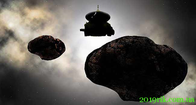 спутнік і астероїди в космосі 