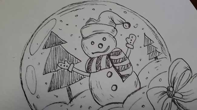 Рисунок снеговика карандашом